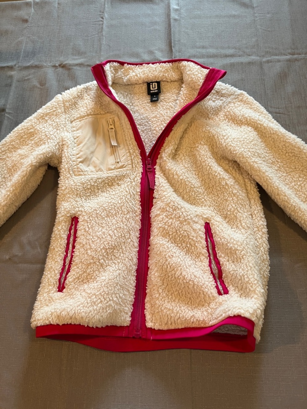Children's Cream Sherpa Jacket with Pink Trim